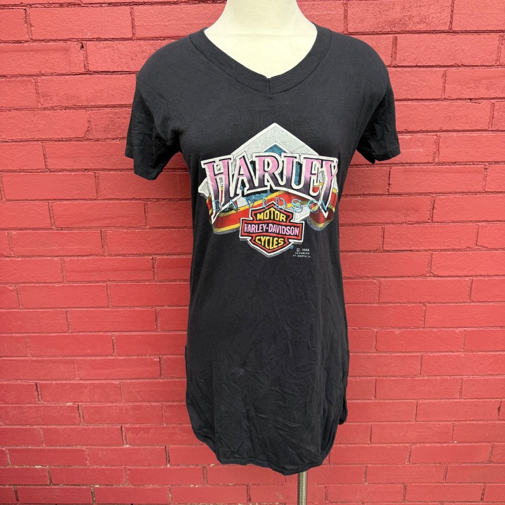 Vtg 1985 Harley Davidson 3D Emblem Shirt Medium Dress Rose Biker Grunge Grail